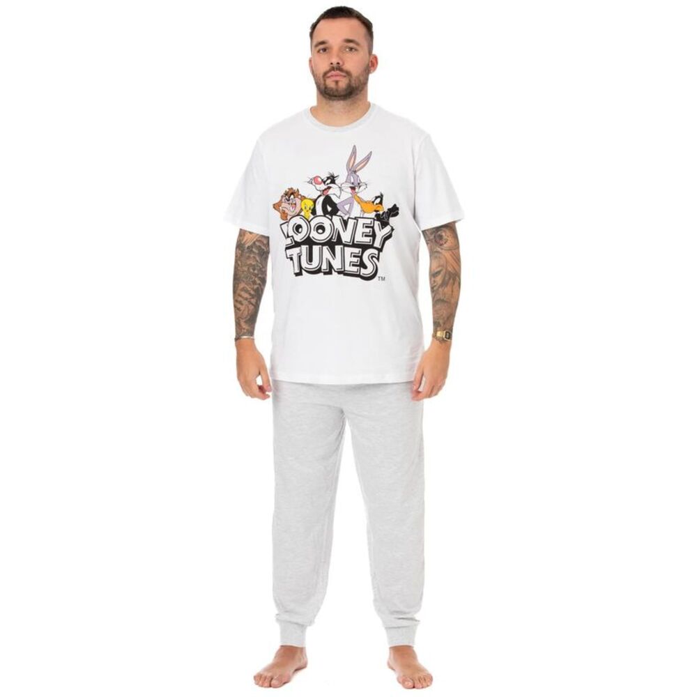 Looney Tunes Mens Logo Long Pyjama Set / White